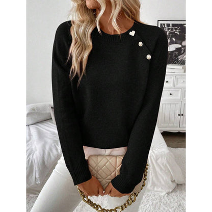 Women's Chenille Crewneck Sweater with Button Detail