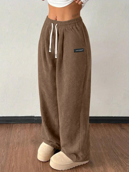Women's Corduroy Wide Leg Pants Drawstring Waist Casual