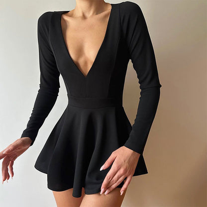 Sexy V-Neck Cutout Long Sleeve Mini Dress