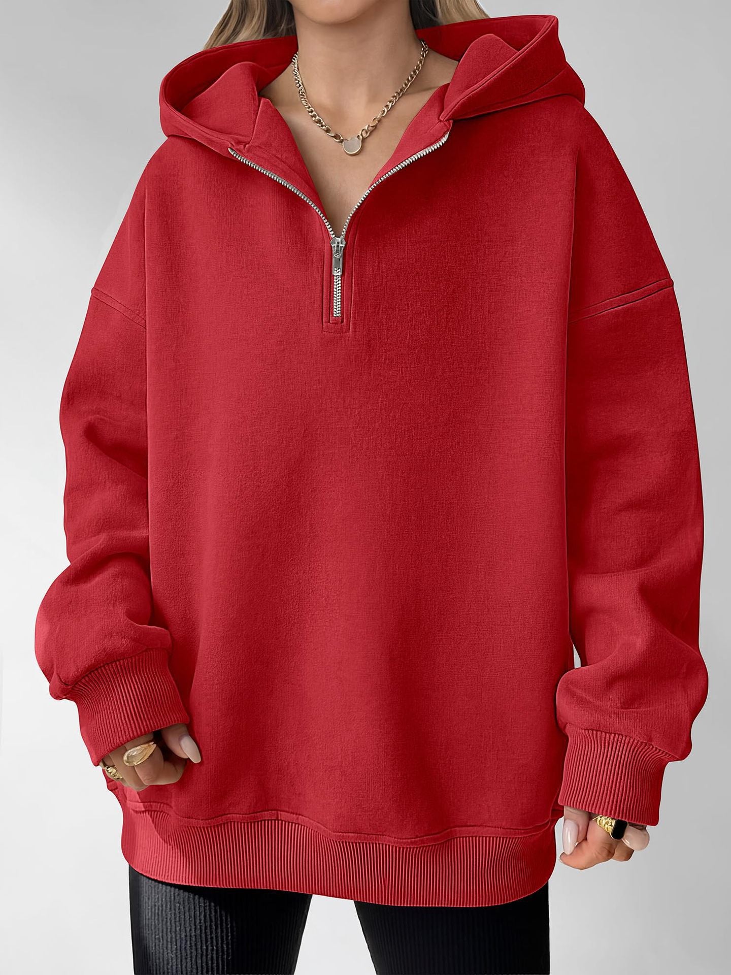 Half Zip Hoodie Sweatshirt Oversized Relaxed Fit