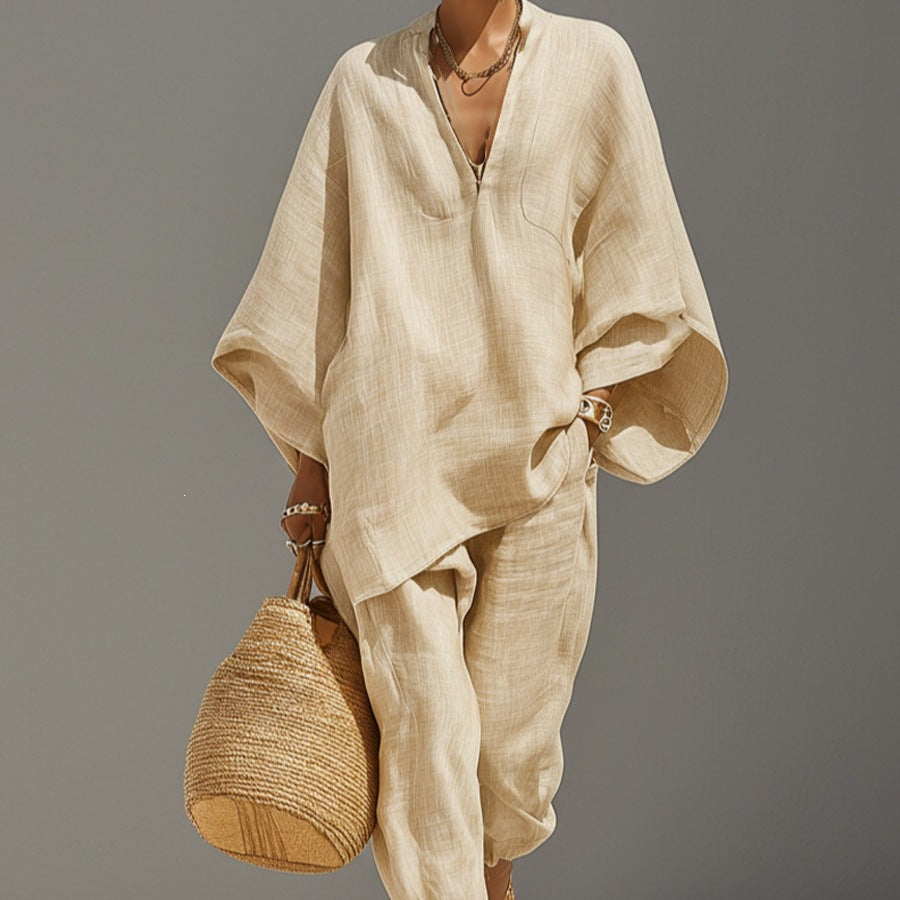 Oversized Woven Shirt & Capri Pants Matching Set