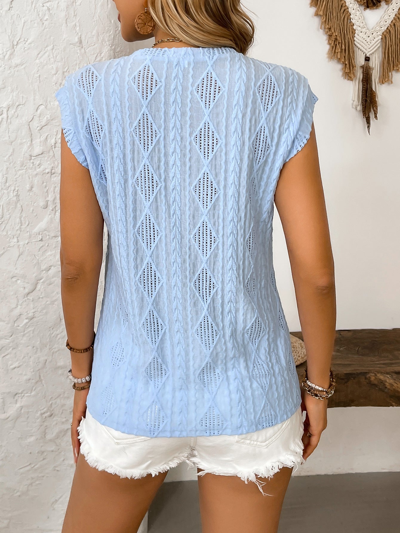 Women's Jacquard Sleeveless Top – Casual Summer Tank Blouse