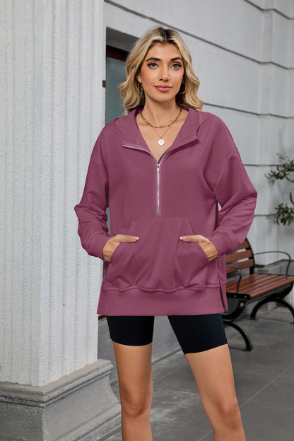 Womens Half Zip Hoodie Oversized Pocket Sweatshirt