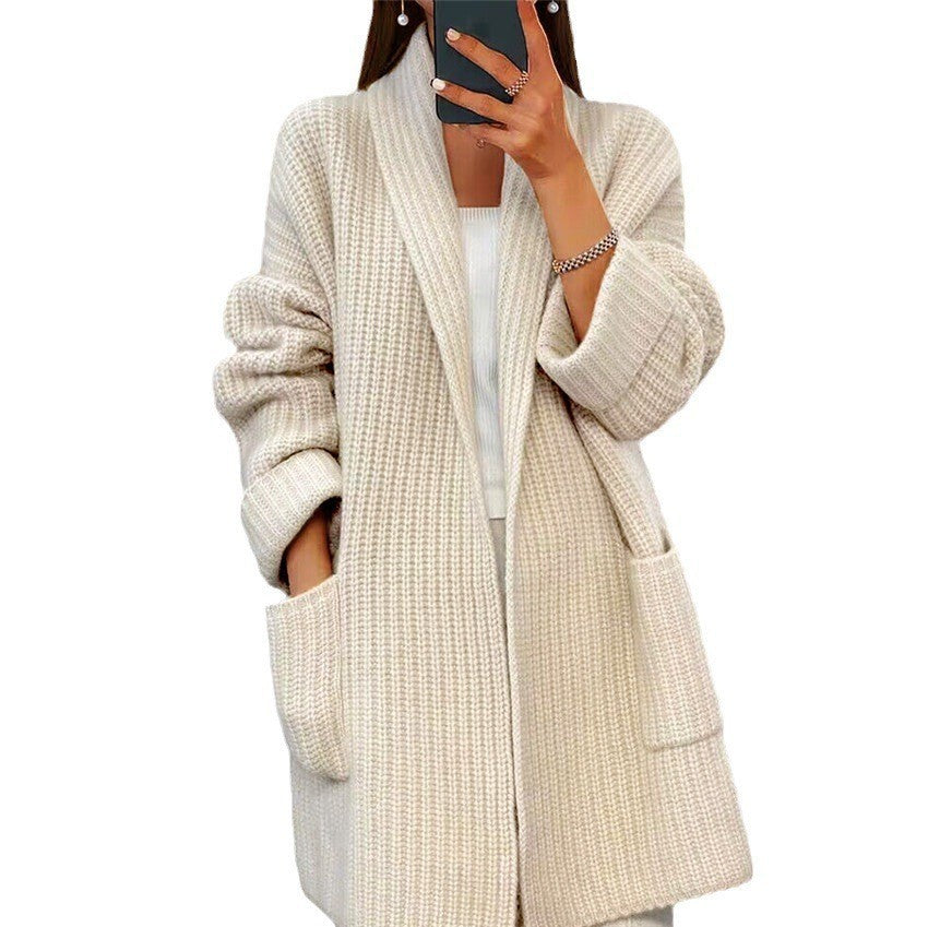 Women's Chunky Knit Oversized Long Cardigan with Pockets