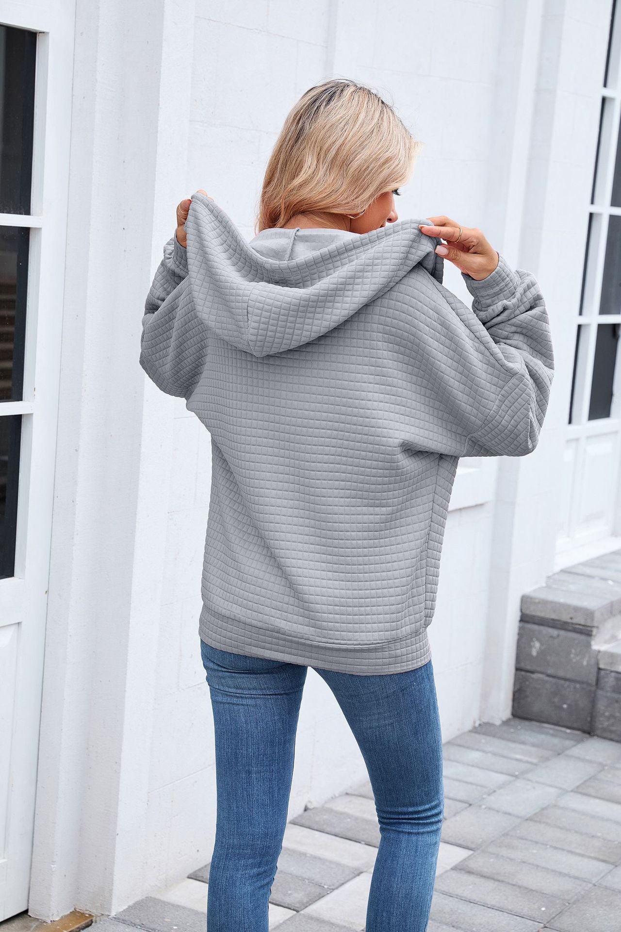 Quilted Zip Up Hooded Jacket Hoodie with Pockets