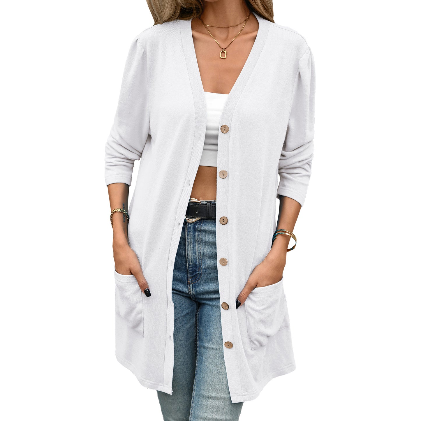 Women's V-Neck Button Down Cardigan with Pockets