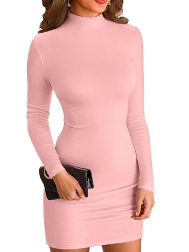 Women's Mock Neck Long Sleeve Bodycon Mini Dress