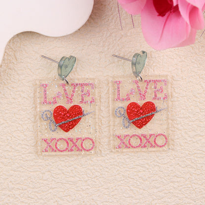 Valentine Glitter Heart Acrylic Statement Earrings