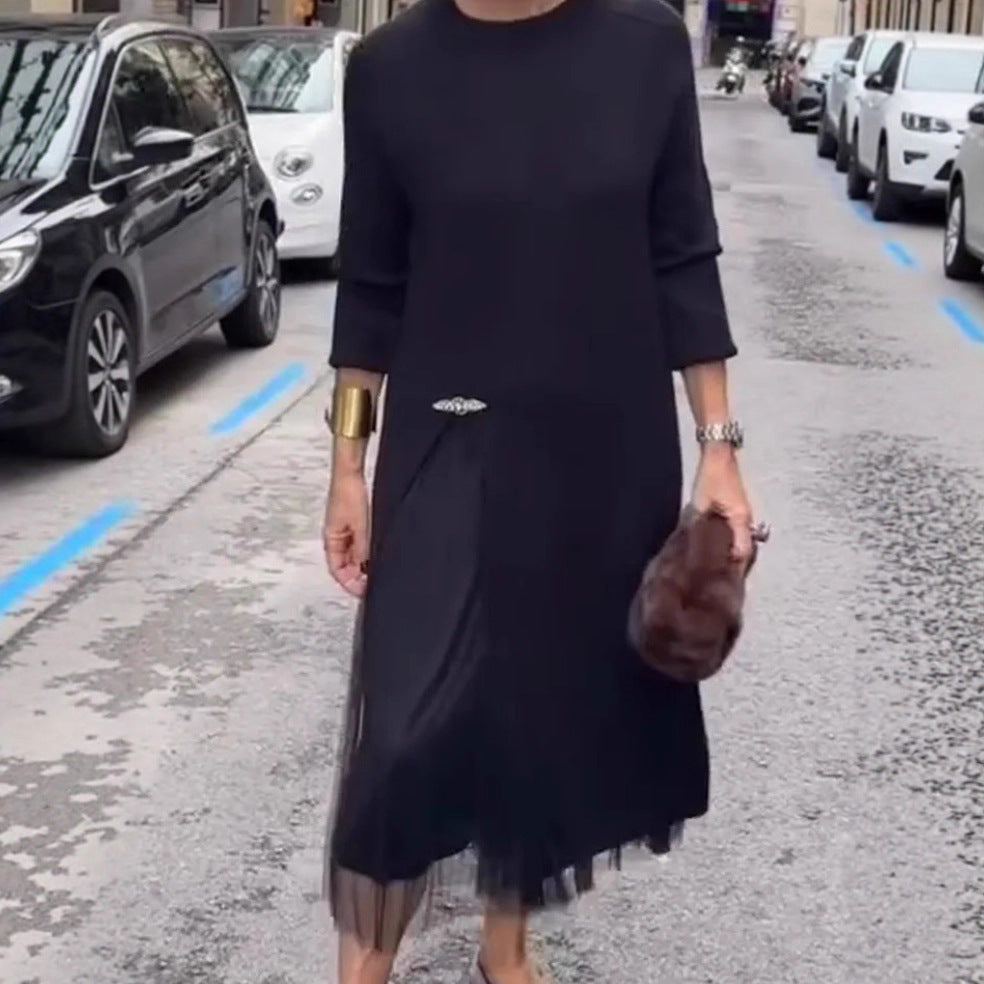 Women's Long Sleeve Sweater Dress Mesh Slit Maxi