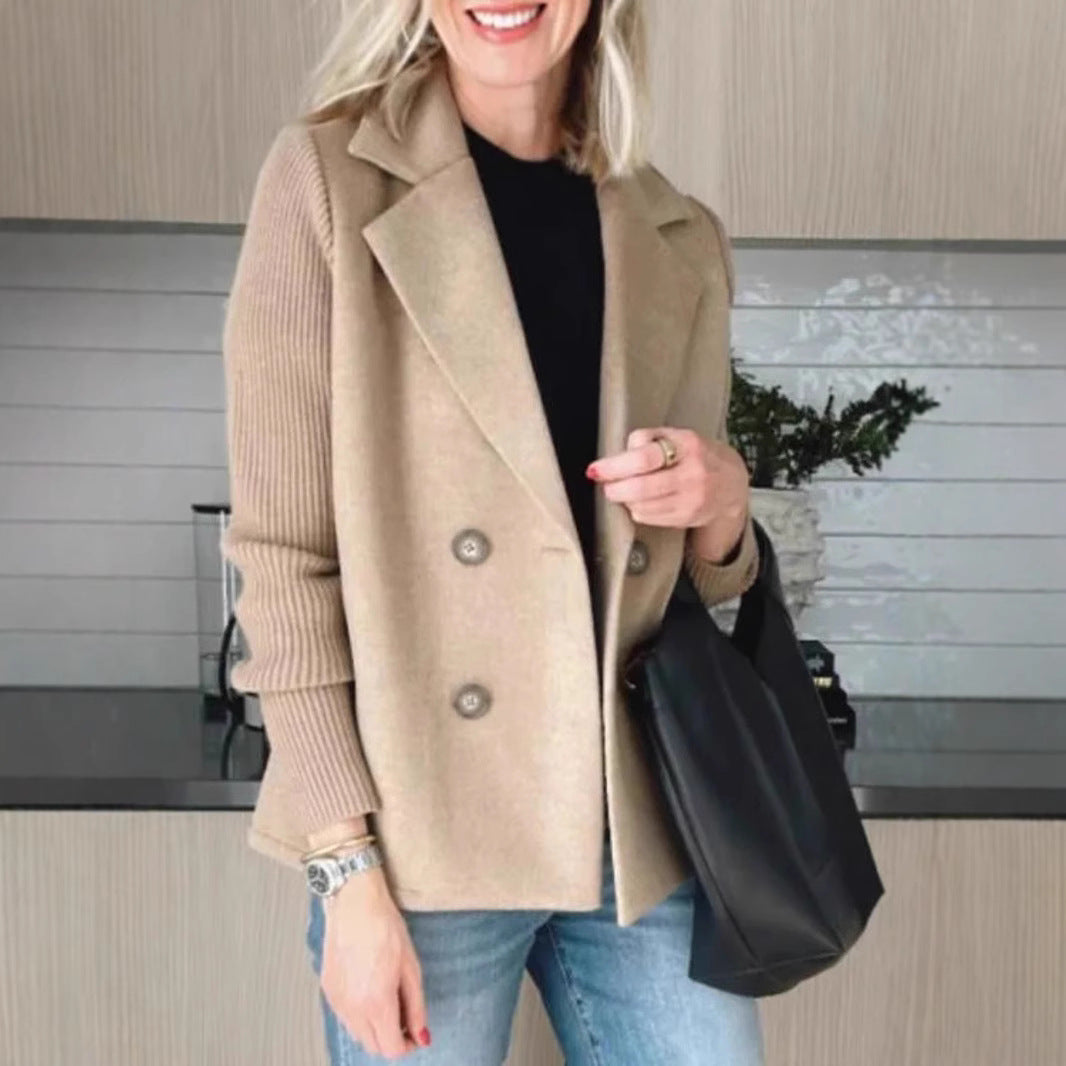 Women's Faux Wool Blazer with Knit Sleeves