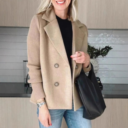 Women's Faux Wool Blazer with Knit Sleeves