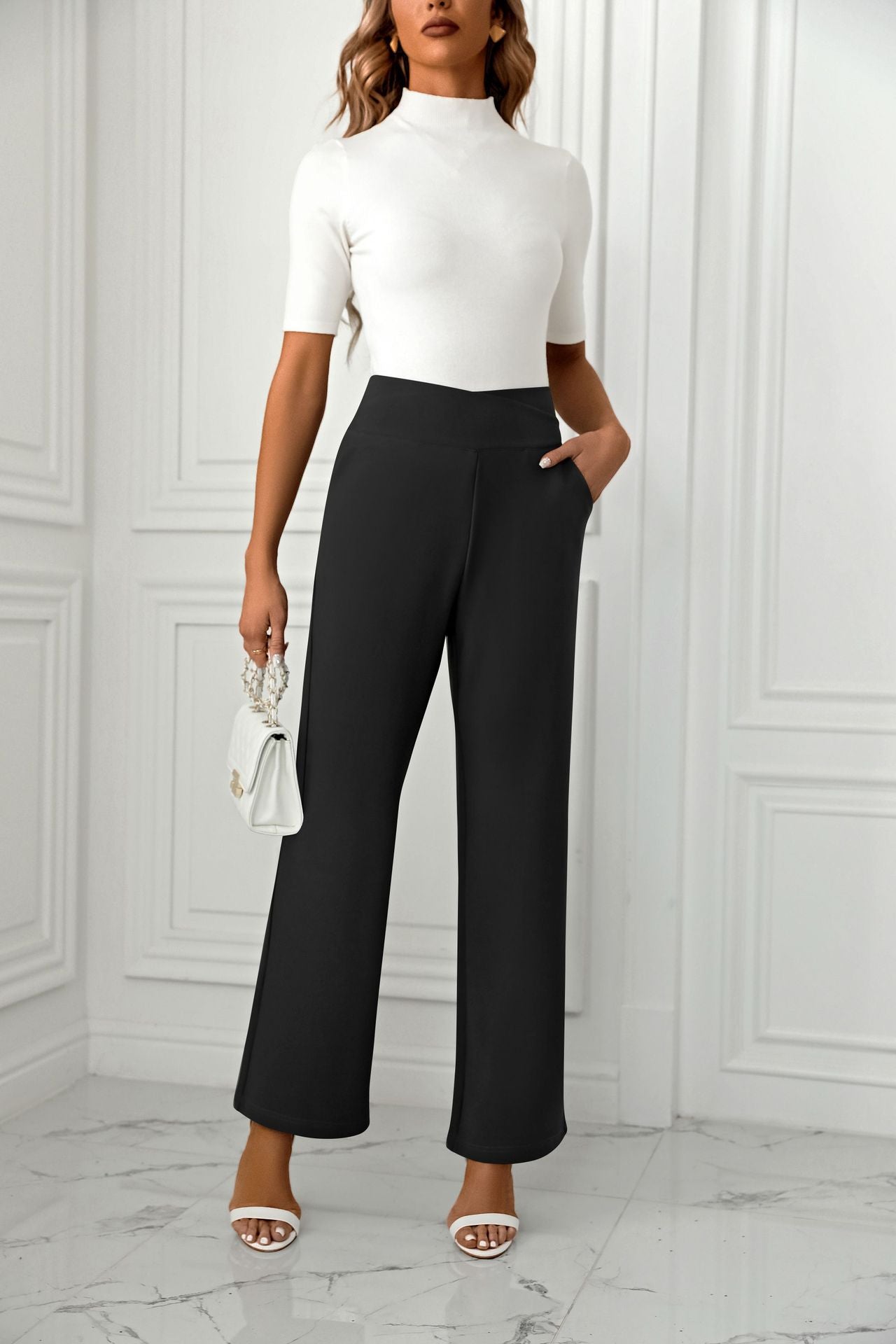 Women's High-Waist Flare Pants - Casual Loose Straight-Leg