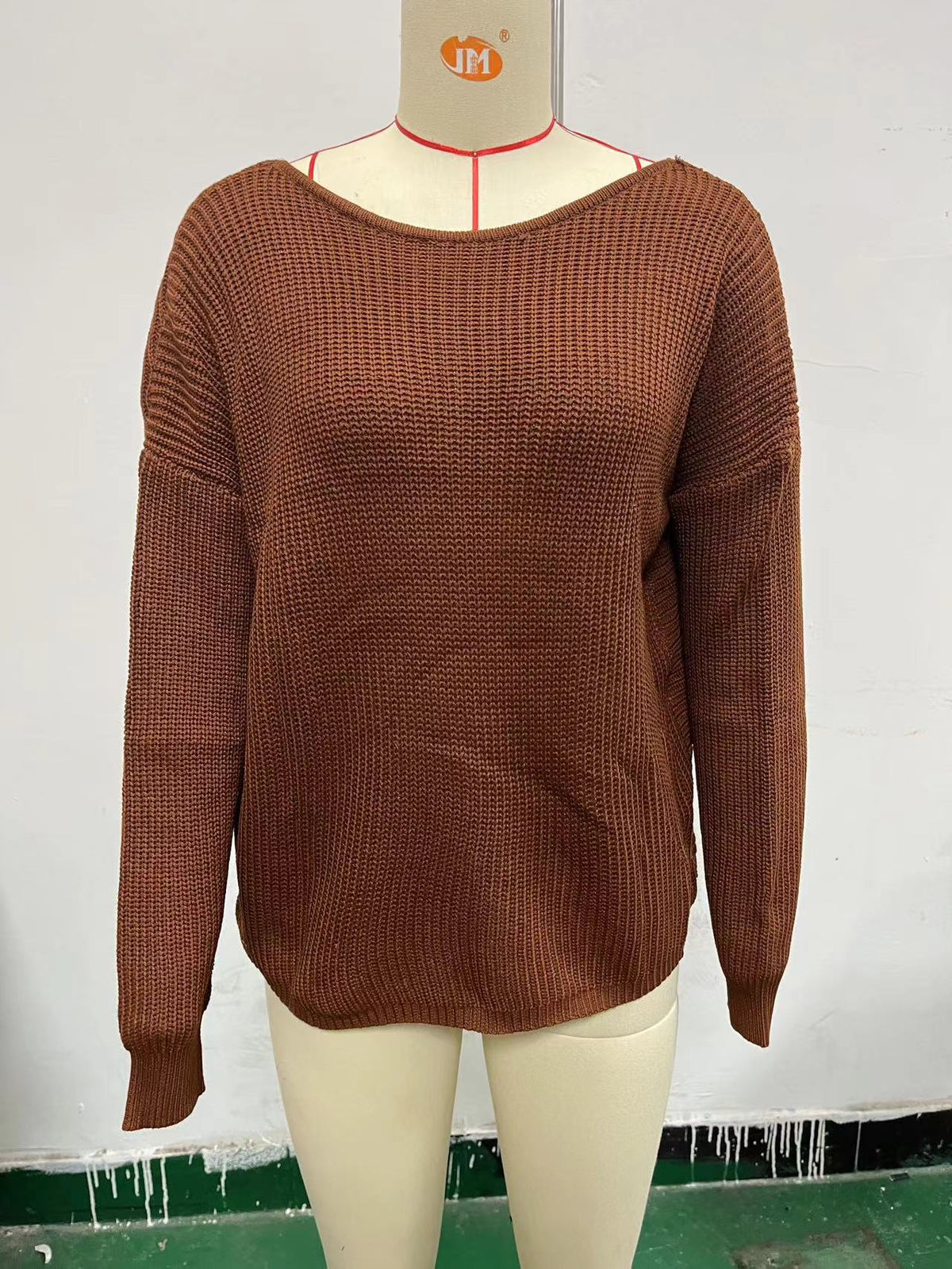 Women's One Shoulder V Neck Knit Sweater Long Sleeve