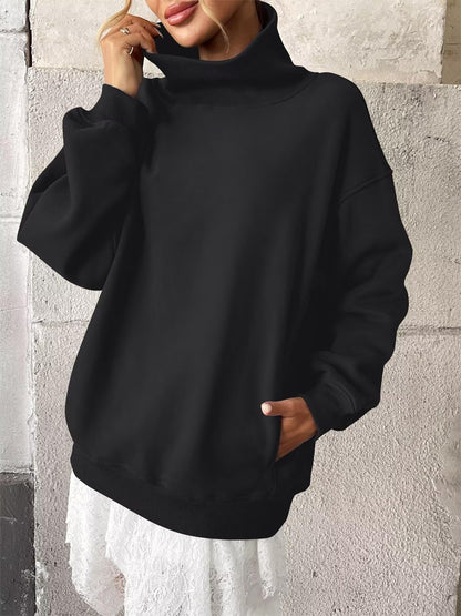 Fleece Mock Neck Oversized Sweatshirt Casual Pullover