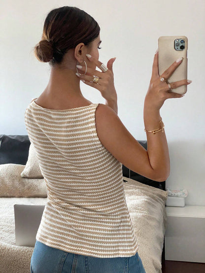 Striped Button Front Sleeveless Tank Summer Top