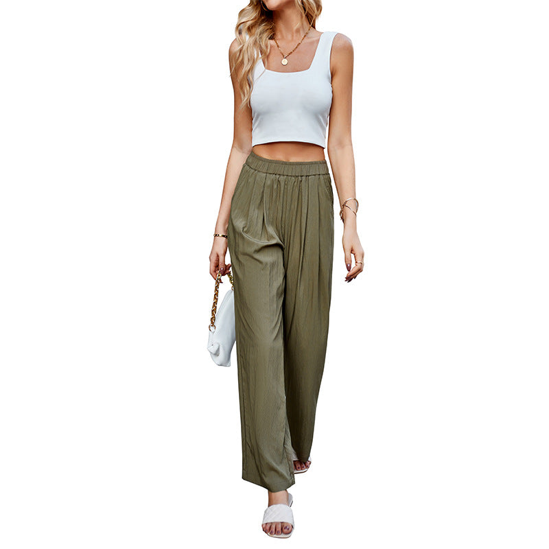 Elegant High-Waisted Pleated Wide-Leg Pants – Flowy Loose Trousers for Women