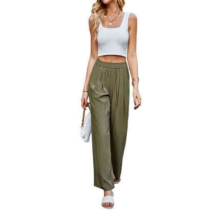 Elegant High-Waisted Pleated Wide-Leg Pants – Flowy Loose Trousers for Women