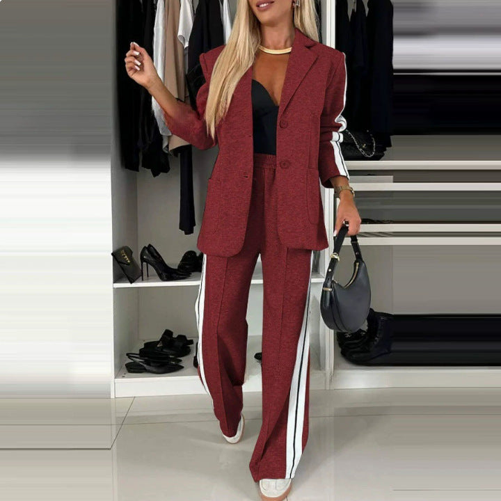 Women's 2 Piece Side Stripe Blazer Wide Leg Pants Set