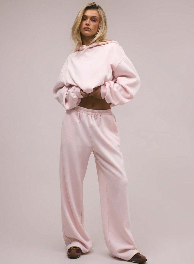 Pink Hoodie Wide Leg Sweatpants Lounge Set