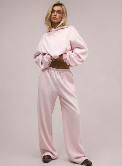 Pink Hoodie Wide Leg Sweatpants Lounge Set