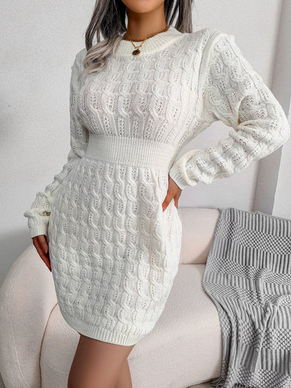Blue Cable Knit Bodycon Sweater Dress – Fall Winter