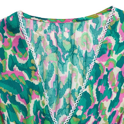 Boho Floral Maxi Dress V Neck Tiered Summer Vacation Dress