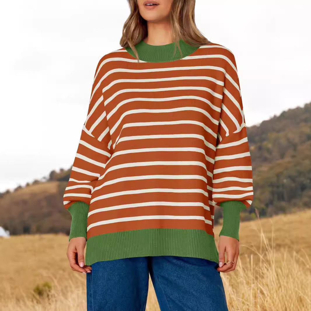 Women's Striped Crew Neck Oversized Pullover Sweater