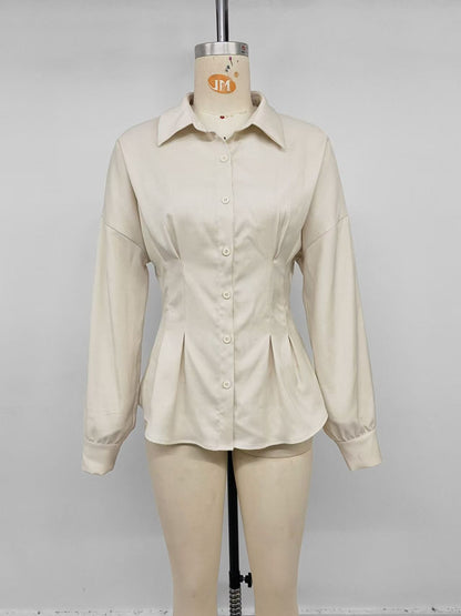 Women's Cotton Peplum Blouse Pleated Button Down Shirt