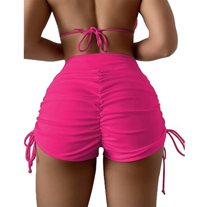 Women's High-Waist Ruched Bikini Shorts – Summer Swim Bottoms