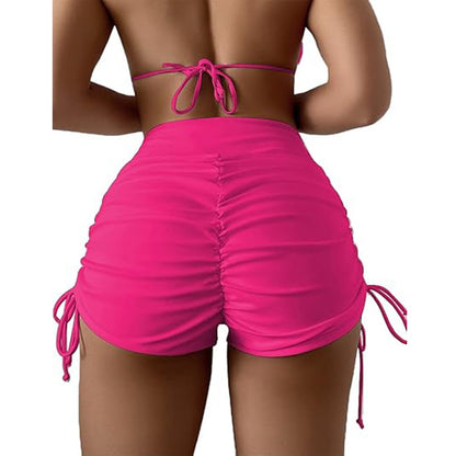 Women's High-Waist Ruched Bikini Shorts – Summer Swim Bottoms