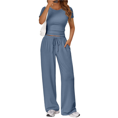 Crop Tee & Wide Leg Pants Lounge Set for Women