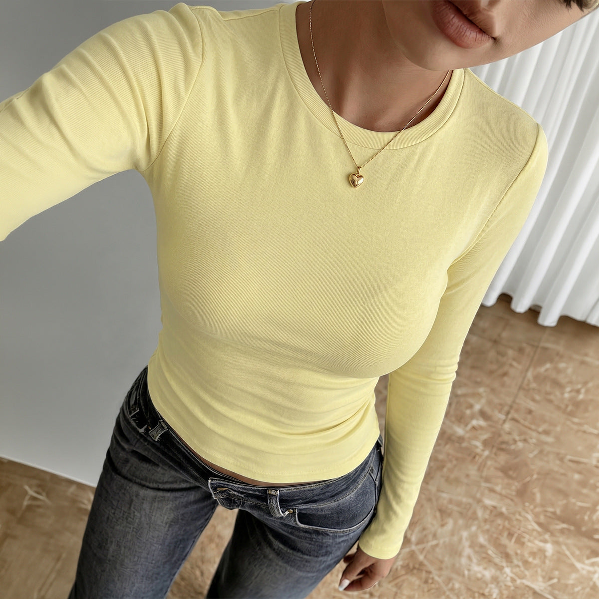 Women's Soft Ribbed Crew Neck Long Sleeve Fitted Top