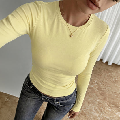 Women's Soft Ribbed Crew Neck Long Sleeve Fitted Top