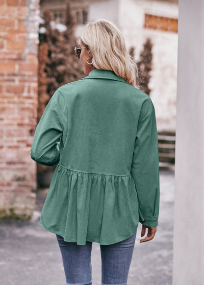 Casual Corduroy Babydoll Shirt Vintage-Inspired Top