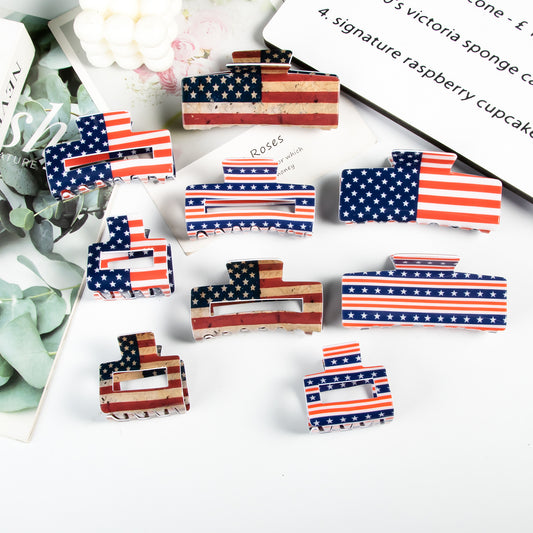 4th of July American Flag Hair Claw Clip USA Style