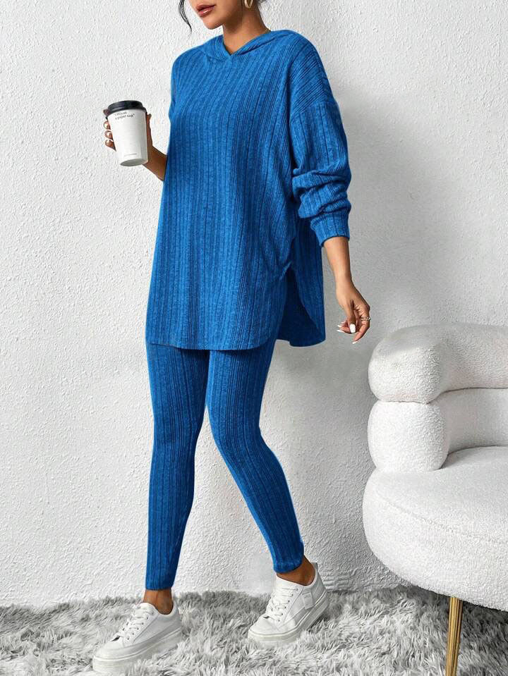 Women's Ribbed Oversized Hoodie Lounge Pants Set Fall