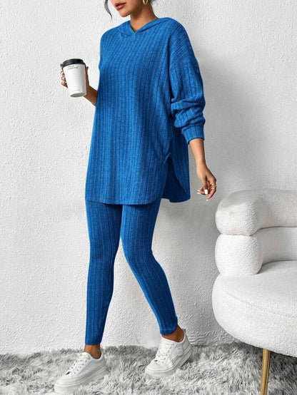 Women's Ribbed Oversized Hoodie Lounge Pants Set Fall