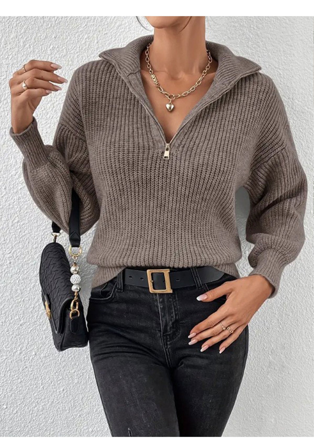 Women's Quarter Zip Collared Sweater Long Sleeve