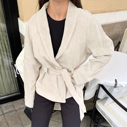 Women's Vintage Faux Suede Belted Jacket