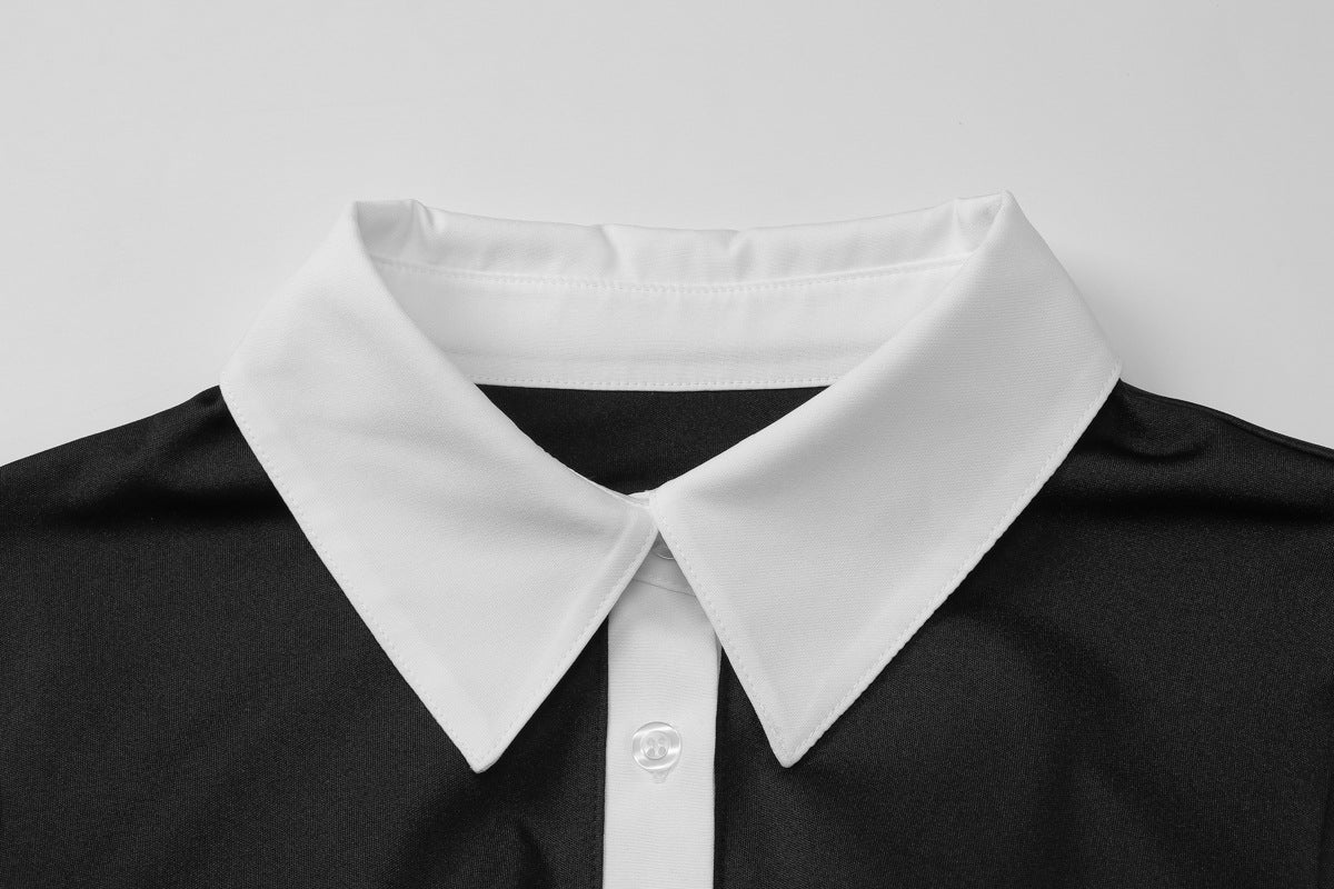 Women's Contrast Collar Long Sleeve Bodycon Mini Dress