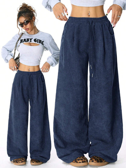 Women's High Waist Drawstring Wide Leg Casual Pants