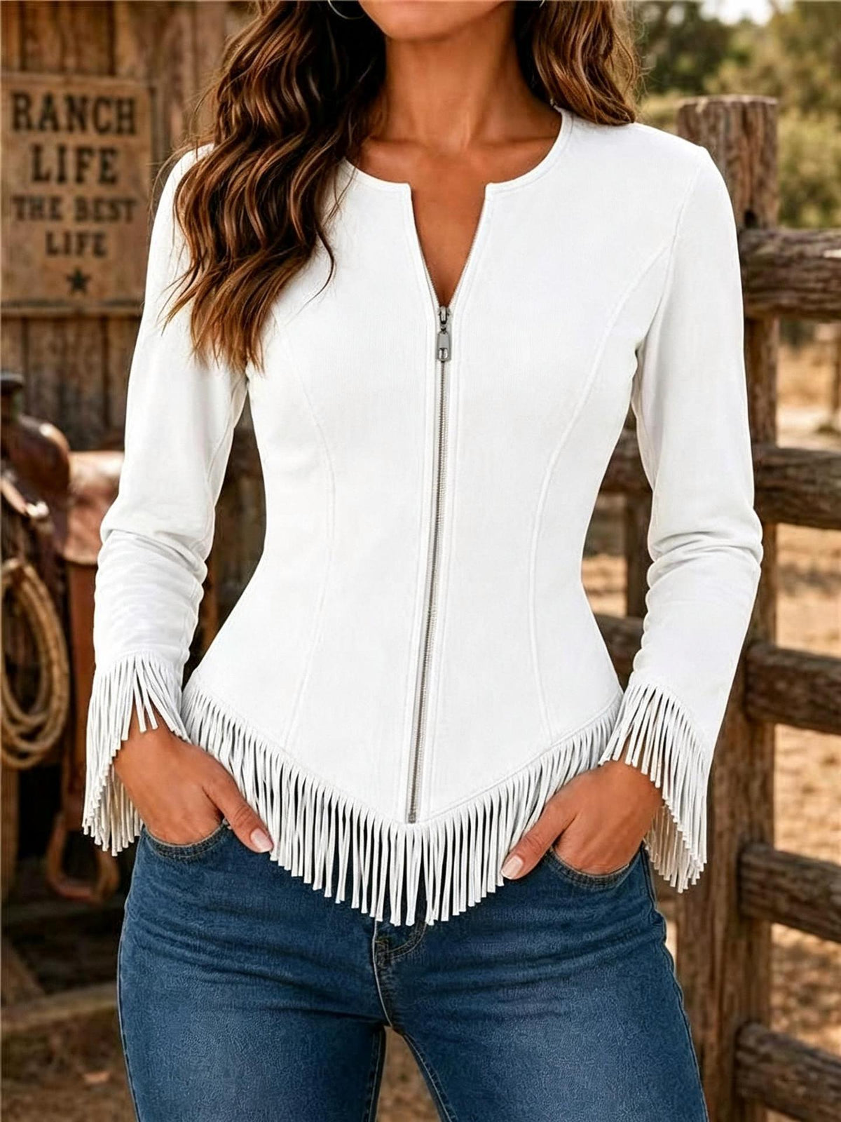 Women's Fringe Faux Suede Western Jacket Vintage Boho