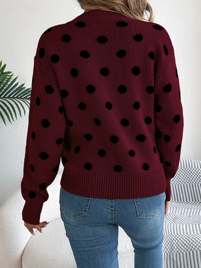 Polka Dot Knit Sweater Long Sleeve Casual Pullover