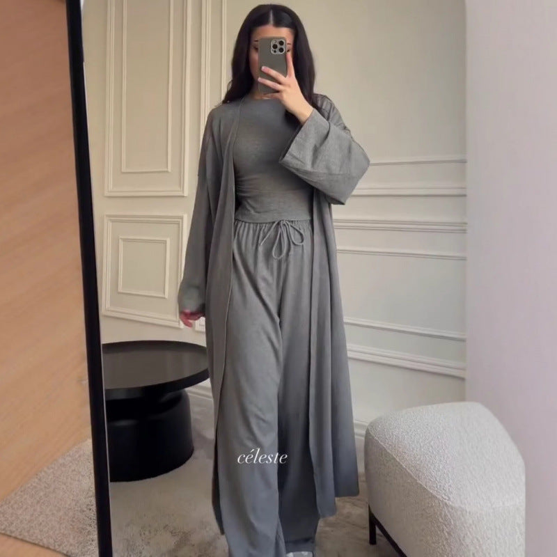 Women's 3 Piece Lounge Set Wide Leg Pants Cardigan Top