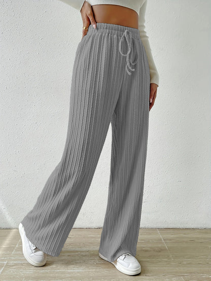 Textured Knit High Waist Wide Leg Lounge Pants