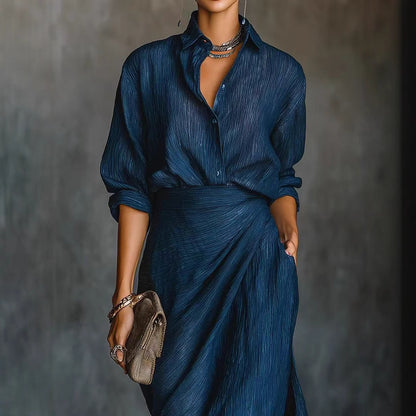 Women's Blazer & Pleated Asymmetric Midi Skirt Two Piece Set