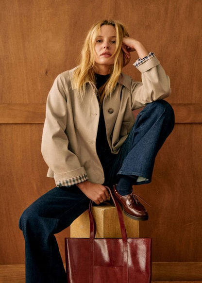 Women's Cropped Trench Jacket Lapel Button Front