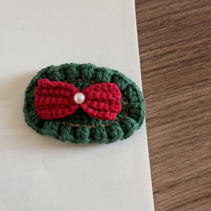Handmade Crochet Xmas Hair Clips Holiday Barrettes Girls