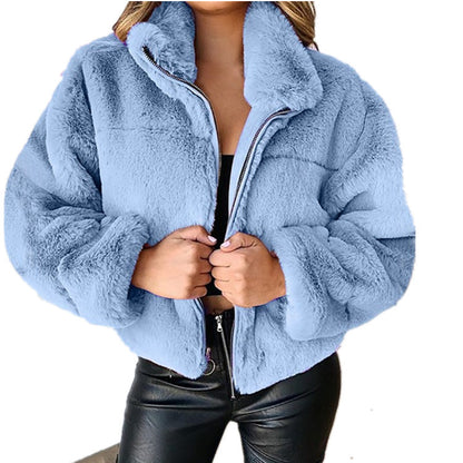 Women's Faux Fur Zip Up Jacket Winter Warm Fuzzy Coat
