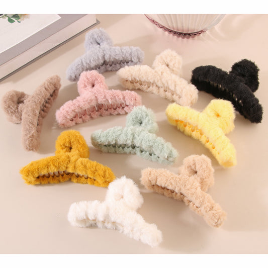 Fuzzy Large Hair Claw Clip for Thick Hair Winter Accessory